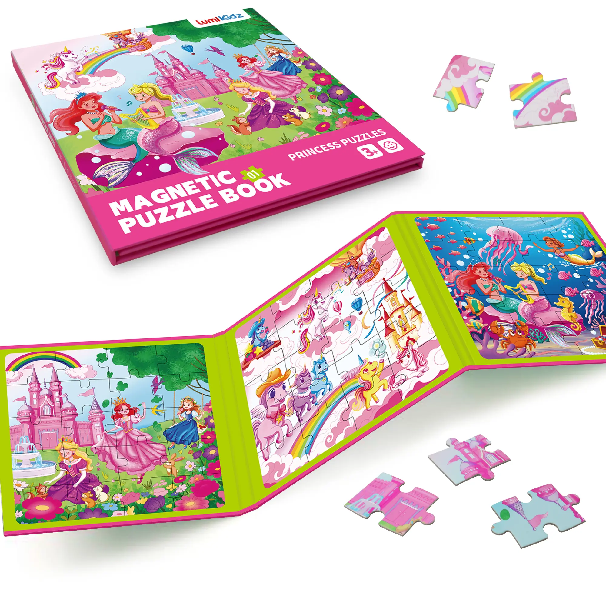LumiKidz 3-theme magnetic puzzle set with 20 pieces, perfect travel toy for kids aged 2-7. Fun educational magnet toys boost early learning, great for road trips and outdoor vacation entertainment.