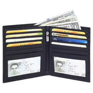 Leatherboss Genuine Leather Men RFID Slim Hipster Credit Card Bifold Wallet