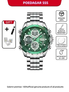 Waterproof Electronic LED Fashion Leisure Watch Dual Time Zone Display Digital Stainless Steel Men's Quartz WatchPOEDAGAR Top Men's Waterproof Electronic LED Fashion Leisure Watch Dual Time Zone Display Digital Stainless Steel Men's Qua