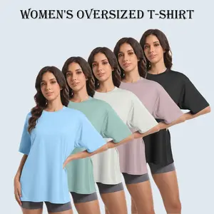 5-Pack Women’s Workout Short-Sleeve T-Shirts — Energetic, Multicolor, Casual Oversized Dri-Fit Athletic Gym Tops (Baggy Fit) GARMENTARY