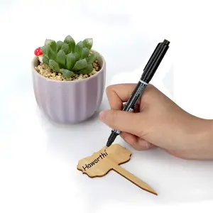 Bamboo Plant Tags + Marker Pen, Gardening Plant Markers, Seedlings, Succulents, Greenhouse Supplies, Indoor & Outdoor Use (6x10cm)