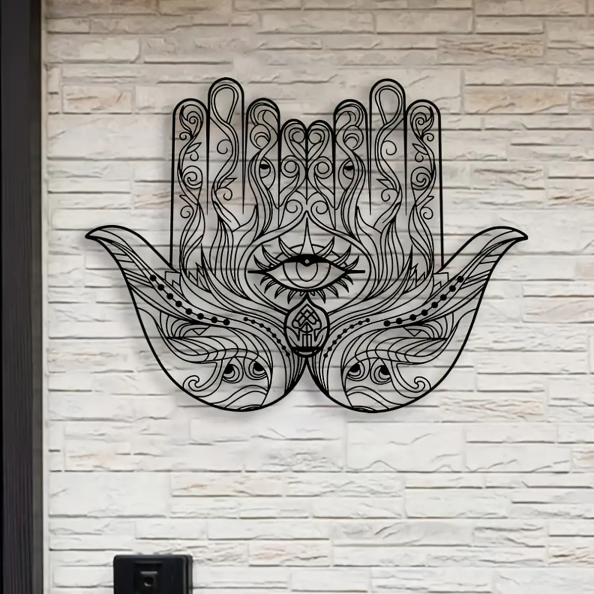 Metal Hamza Hand Wall Sculpture, Artwork for Walls, Evil Eye Art Decor, Iron Fatima Hand, Spiritual Zen Hanging Ornament for Living Room Balcony Terrace, Living Room Decorations, Modern Home Decor, Aesthetic Wall Decor, Decoration Items