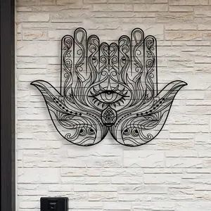 Metal Hamza Hand Wall Sculpture, Evil Eye Art Decor, Iron Fatima Hand, Spiritual Zen Hanging Ornament for Living Room Balcony Terrace, Modern Home Decor, Decoration Items