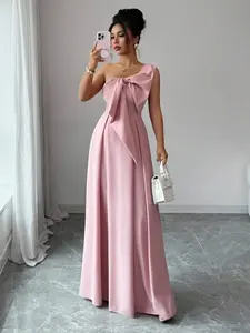Asymmetrical Bowknot Waist A-Line Exquisite Elegant Romantic Dress For Women