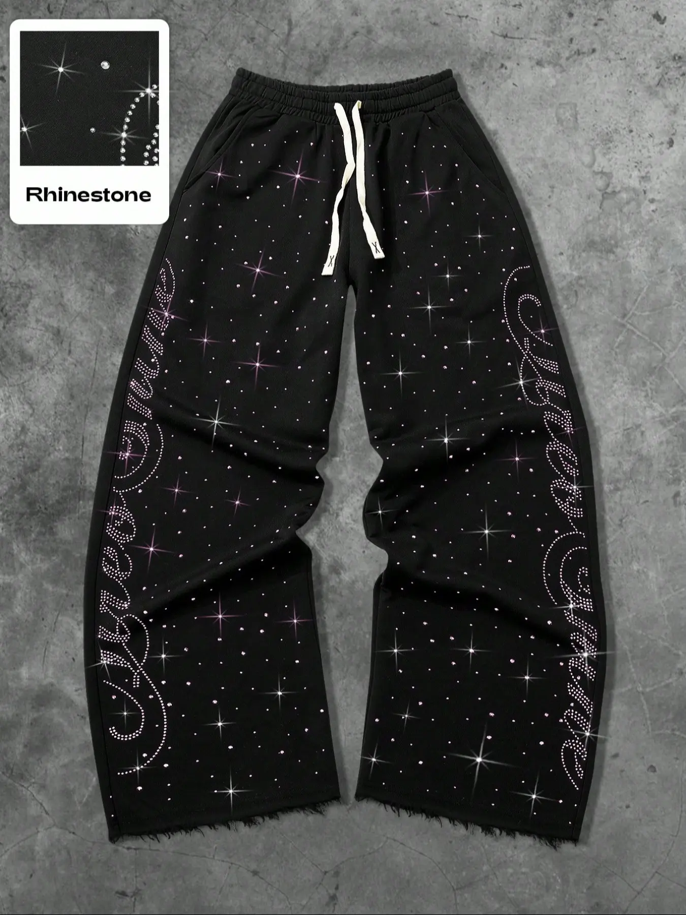 Unisex Straight Leg Fitted Knit Sweatpants with Rhinestone Design, Diamond Pants Color Block, Fashion Casual Streetwear Pants for Men Women, Bottom