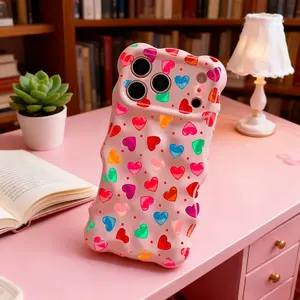 Personalized cartoon colorful heart case suitable for iPhone 17/16/15/14/13/Pro/Pro Max/Plus/Air, fashionable full-cover anti-drop and anti-slip TPU soft case with creative dopamine colors and heart pattern, Valentine's Day heart design, shockproof protec