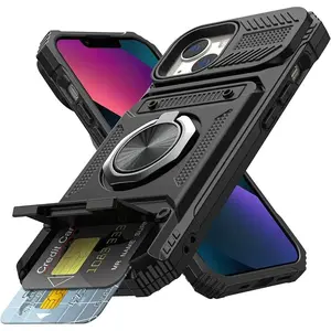 Wallet Case with Card Holder [Store 2 Cards] + 360° Magnetic Ring Stand Dual Layer Heavy Duty Protective Shockproof Wallet Phone Case Cover for Women Men Phone Case for iphone 17 phone case/16/15/14/13 Promax Pro Plus