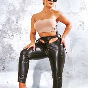 Cut it out Blk Leather Pants Black Low Waist