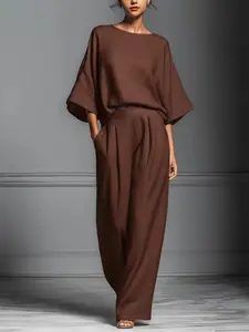 2026 Euro-American Summer New Elegant Flared Sleeve Linen Womenswear Set | Casual Vacation Style, Breathable & Comfy, High-Waist Slimming, Chic & Versatile