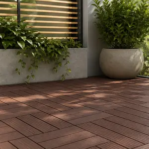 ARCH 12x12 Inch Interlocking Deck Tiles, 44-Pack Brown Polypropylene Patio Flooring, Waterproof All-Weather Outdoor/Indoor Use, Snap-Together Plastic Pavers for Backyard, Poolside, Balcony, Bathroom, Garden & Outdoor Spaces, Brown Color Options
