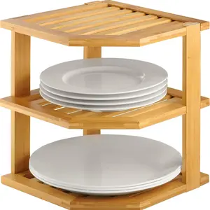 Cabinet Organizer Shelf - Corner Rack for Kitchen Counter, Cabinet Space Saver for Plates, Dishes, Bowls, Bread Pantry, Bathroom Storage or Countertop Stand, Stackable Design Decor