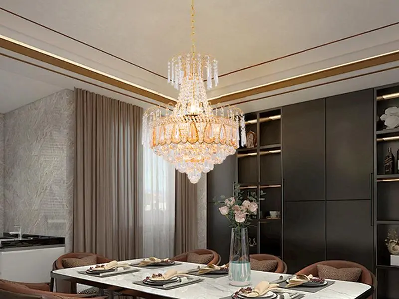 19.5" Gold European Deluxe 10 Tier Crystal Chandelier - Adjustable Length/E12 Base/Wall Controls