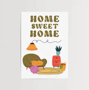 Retro Home Sweet Home Poster - Groovy Wall Art Print - Aesthetic Mid Century Modern Decor for Living Room & Bedroom - Unique Housewarming Gift