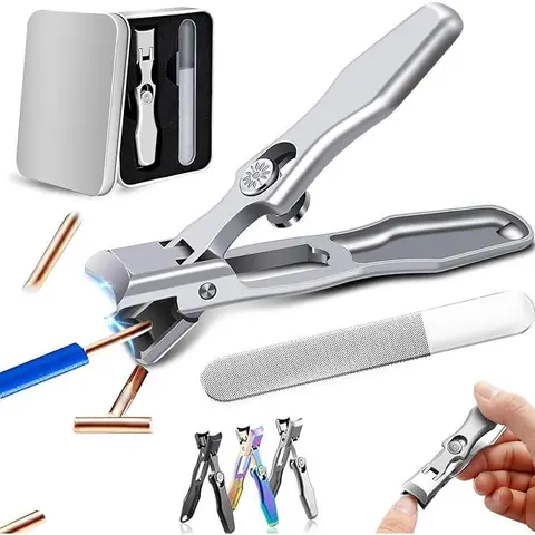 2025 Upgraded German Stainless Steel Clippers Set - Ultra Sharp Wide Jaws for Thick Nails, 3.35 Inch Handle, File, Safety Lock, Clean Cut Nail Care for Adults