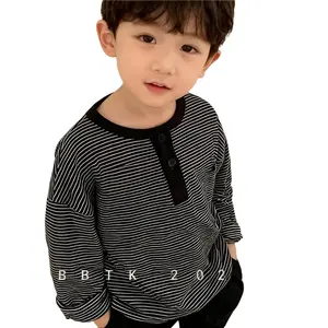 Four-Season Base Layer Shirt for Kids, New Spring Style Long-Sleeve Tee for Boys, Striped Base Layer Apparel for Girls, Wholesale Clothing, Model for 2025