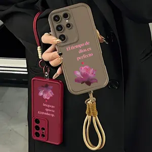 Elegant Lotus Design Lanyard Phone Shell El Tiempo De Dios Es Perfecto for Samsung Galaxy S25 S24 S23 S22 A71 A56 A55 A54 A53 A52 iPhone 17Pro Max Air 16 15Plus 14 13 12 11 XR XS Luxury Matte Texture Religious Birthday Gift For Her .NN131-2