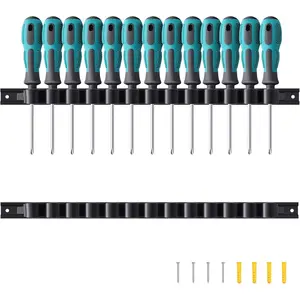 2 Pack Wall-Mounted  Organizers with Screws - Heavy-Duty ABS Plastic Tool Holder for Screwdrivers, Wrenches, Piers - Garage Workshop Storage (Black,2 PCS)