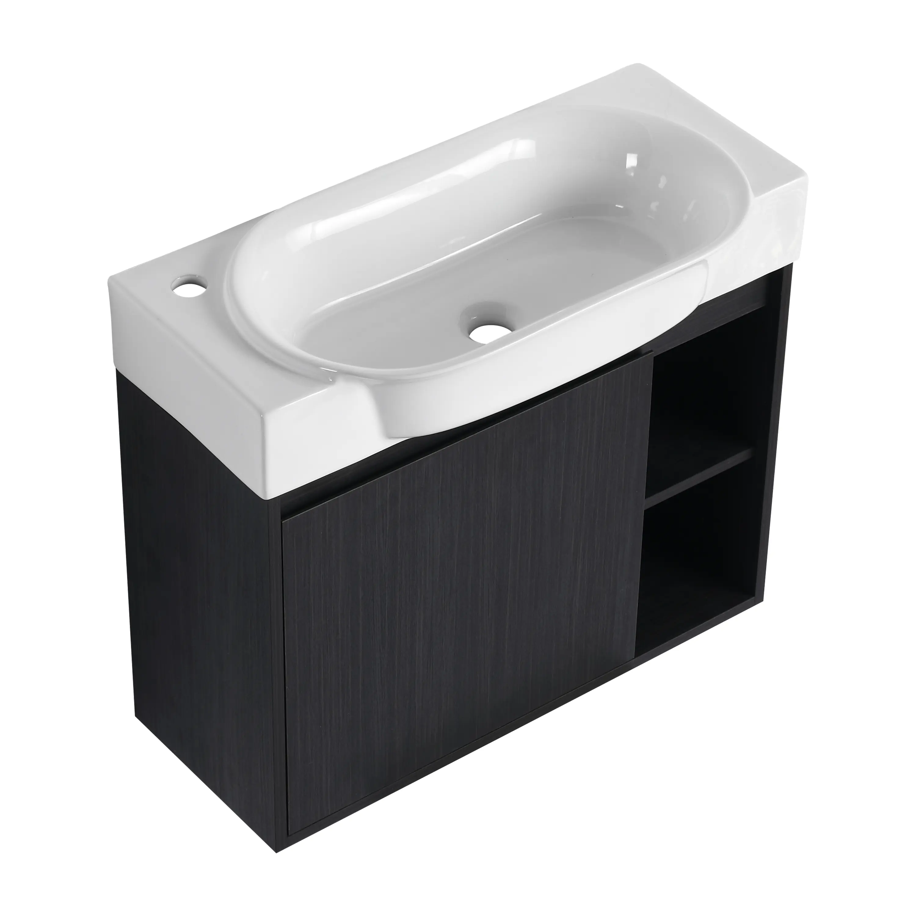 28 Inch Wall-Mounted Bathroom Vanity Cabinet with White Ceramic Sink, Soft-Close Door, Modern Floating Storage Cupboard for Bathroom, KD-Packing, Single Sink Basin Combo, Space-Saving Wall Hung Design, Bathroom Furniture for Vanity Area