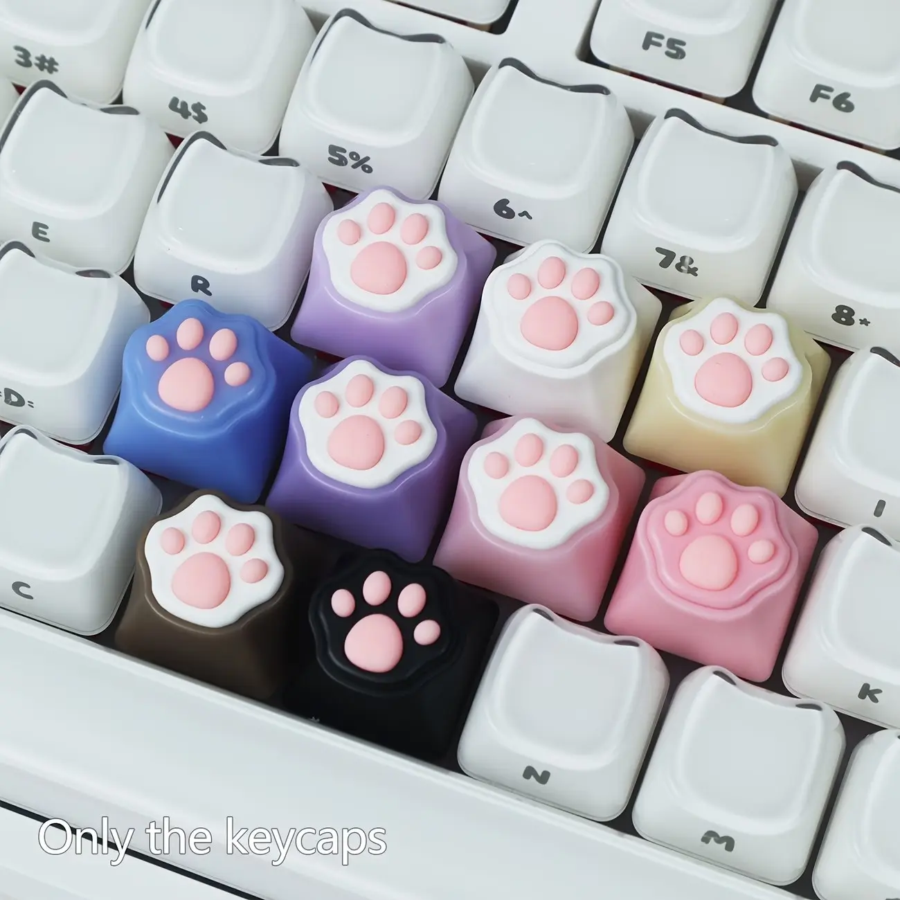 Cute Cat Paw & Heart Keycaps, 3D Soft Silicone, Kawaii Girlish Style, Realistic Touch, Mx Switch Compatible, Gift-Boxed Package