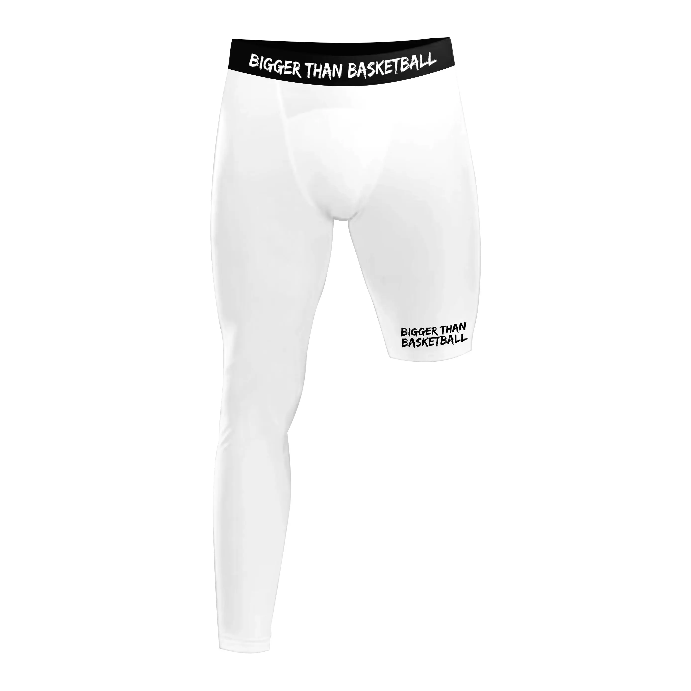 Single-Leg Compression Tights - Right - White | 3/4 One Leg Athletic Sleeve, Basketball & Gym Tights, Breathable, Sweat-Wicking & Muscle Support