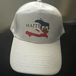 Haiti Map Hat - White Baseball Cap with Embroidered Design