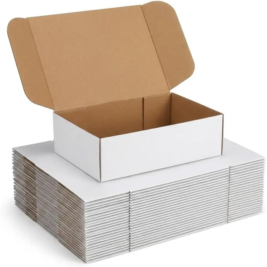 12x9x3 White Shipping Boxes 25 Pack Corrugated Mailer Boxes for Small Business Packaging Quick Fold Cardboard Mailer with Round Seal Stickers