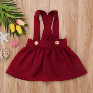 Baby Girl Suspender Skirt Sleeveless Solid Color Pleated Cross Strap Button Tutu Short Dress