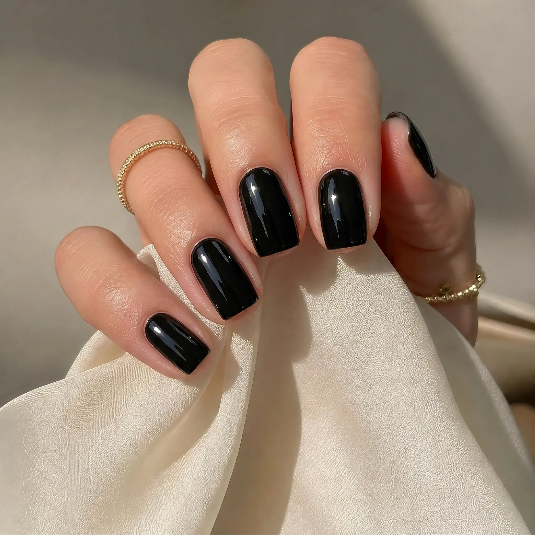 Elegant & Classy Solid Black Short Nails 24Pcs – Reusable Press-On Fake Nails, Complete Kit with Jelly Gel & Tools for Beginners