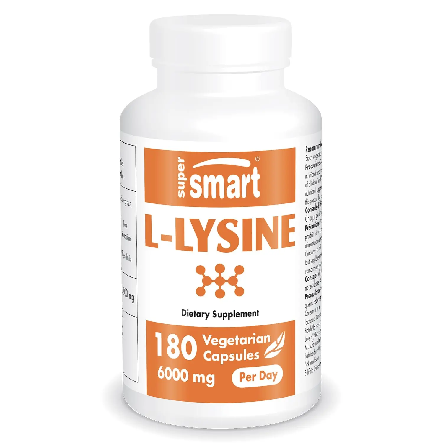 Supersmart - L-Lysine 6000mg per Day (High Strength) - Essential Amino Acid Lysine Supplement | Non-GMO & Gluten Free - 180 Vegetarian Capsules