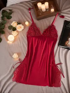 Cute Women nightgown, Elegant Lace Trimmed Chemise lingerie Nightgown with Adjustable Straps, Sexy Sleepwear for Women