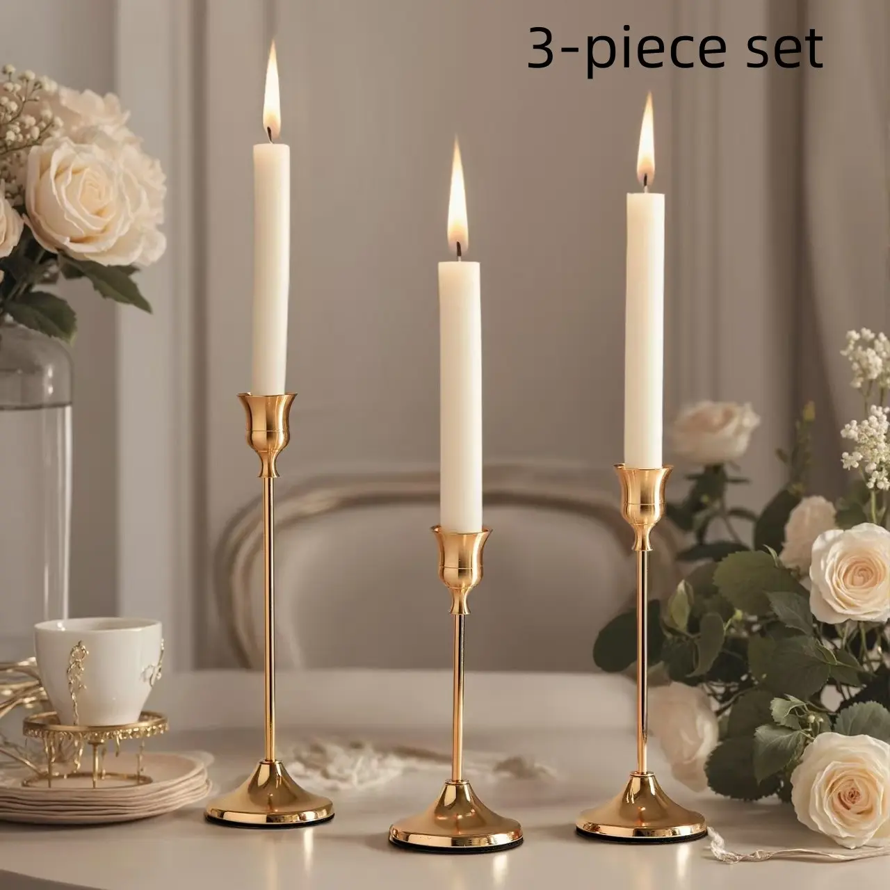 European Style Candlestick Set, Metal Iron Crafted Small Candle Holders, Romantic Table Decorations, Vintage Candle Stickers, Party & Wedding Use, Vintage Candle Stand, Home Decor, Home Accessories