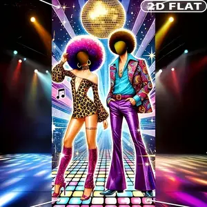 1 count 2D FLAT 70S Disco Party Banner - Party Photobooth Props Universal Polyester Retro Neon And Disco Designs, Perfect for Birthday Celebrations, Themed Events, And Photo Booth Fun, Polyester Material Banner, Ideal for 4 Seasons Disco Party Supplies