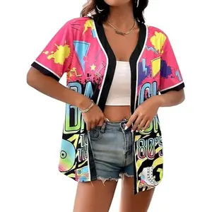 80s 90s Baseball Jersey for Women Hip Hop Custom Outfit for Party Back to The 80s 90s Retro Button Down Shirts