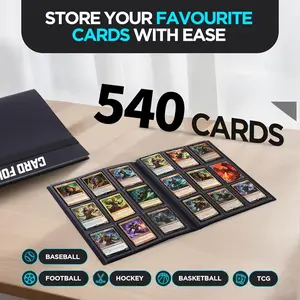 9-slot card organizer, 540-slot trading card album, high-quality collectible card album, suitable for standard cards, side-loading organizer, suitable for TCGs, game cards, and sports cards, etc.