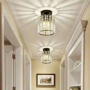 Minimalist Crystal Ceiling Light, Silver Glass Round Pendant Lamp, Recessed Lighting for Dining Room Hallway Living Room Entryway