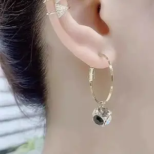 Shiny Super Shiny Luxurious Hydrangea Large Hoop Earrings DDES0244 Simple and Elegant Versatile Drop Earrings 14K Gold-Plated