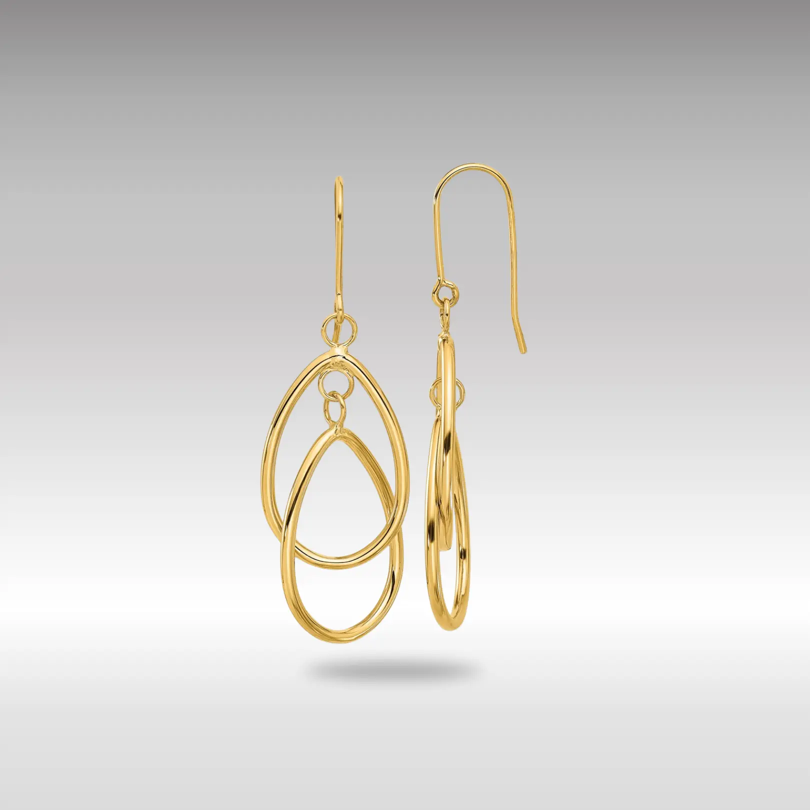 14K Gold Polished Double Circle Dangle Wire Earrings - Model TE359