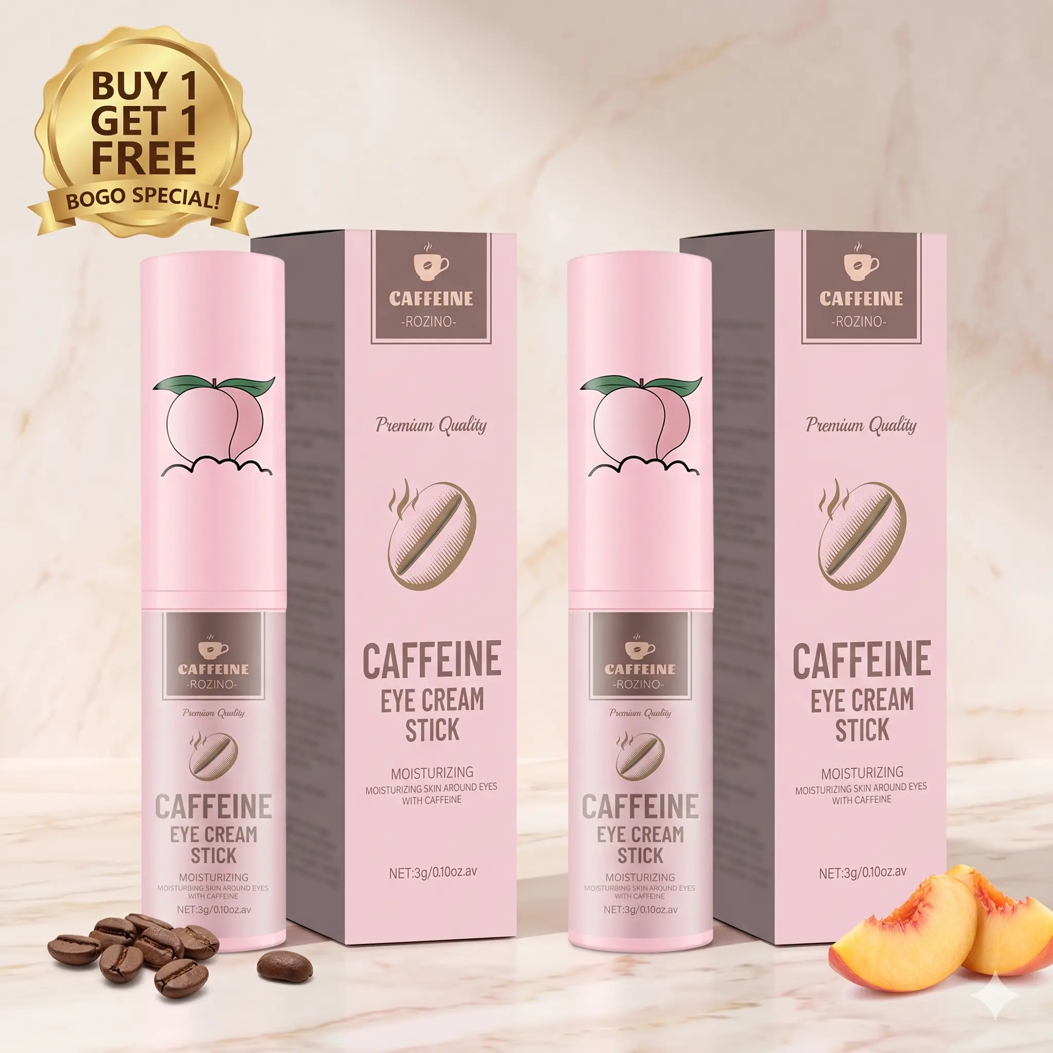 ROZINO Caffeine-Rich Eye Cream Stick 2 Portable Packs Hydrating Moisturizer for All Skin Types Tightens Brightens Firms Smooths Nourishes with Long-Lasting Effects Compact Treatment - Moisturizing, Moisture Hydrate Hydrate