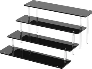 4 Tier Acrylic Display Risers, Black Perfume Organizer Stand, Large Cupcake Stand Holder, Dessert Display for Party, Display Shelf for Figure and Collection, Riser Stand for Decoration and Organizer