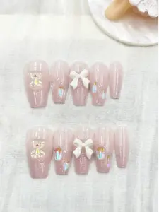 Rainbow Mid Length Gummy Bear ,10 Handmade Oval Shoe Studs, Multi Colored Bows With Teddy Bear Ornaments, Featuring High-End Salon Quality, Suitable For Daily Use By Women Of Different Styles, And Can Be Given As Gifts Multicolor
