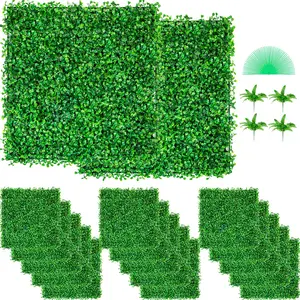 VEVOR 48-Piece Bulk PE Plastic Artificial Boxwood Hedge Wall Panels, 10x10 in 4cm Green Grass Panels with Zip Ties, Decorative Privacy Fence Screen for Indoor Outdoor Wall Use