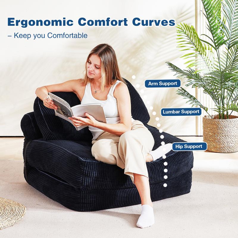 【Valentine’s Day Gift】 63.77" Boneless Foldable Sofa Bed by Neslako, Cloud Couch Sleeper Sofa with High Resilience Memory Foam, Removable Corduroy Cover, One Touch Folding Design, No Assembly