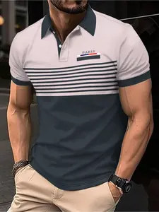 Breathable Mesh Quick Dry Men Polo Shirt with Paris Letter Logo Striped Print 10 Colors Casual Short Sleeve Button Down T Shirt