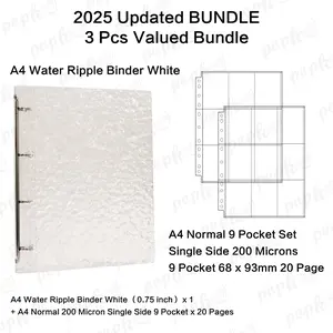 Papfot 2025 Updated Bundle - 3 Pcs White Water Ripple Binder A4 9 Pocket Set 200 Microns Single Side for Photocard Organization