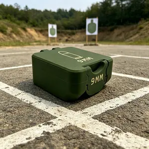 Mini Ammunition Storage Box, 25 Rounds 9mm, Clip-On Lid, Detachable Liner, Portable, Compact, Ideal for Small Cartridges