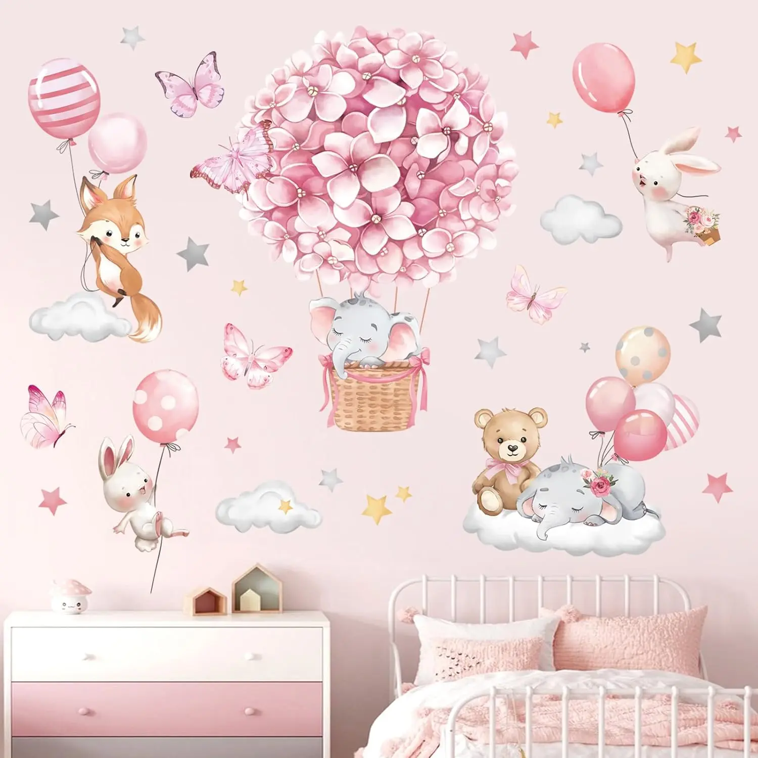 Hot Air Balloon Wall   Balloons Elephant Bear Wall Stickers   Girls Bedroom  Room Wall Decor