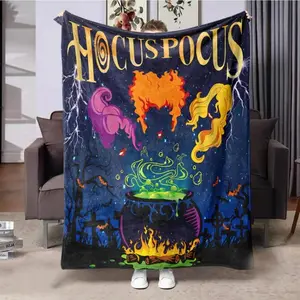 Hocus Pocus Themed Flannel Blanket, 1 Count Soft Washable Throw Blanket, Bedding Supplies For Home Office Travel Camping, Man Women Gift, Halloween