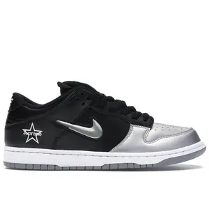 Nike Men's SB Dunk Low Supreme Jewel Swoosh Silver Skateboarding Shoes, from StockX