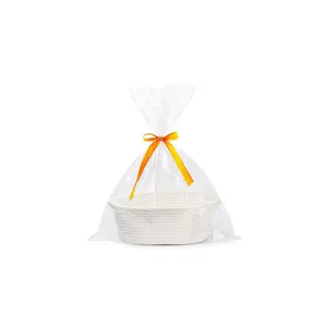 Small Woven Basket with Gift Bags and Ribbons - Durable Storage Basket for Valentines Day Gifts, 12"X 8"X 5", White Organiser