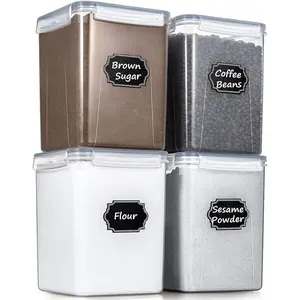 Large  Storage Containers 5.2L /175oz, 4 count  Plastic Airtight  Storage Containers for Flour, Sugar, Baking Supplies, Kitchen & Pantry Containers with 20 Labels - Gray
